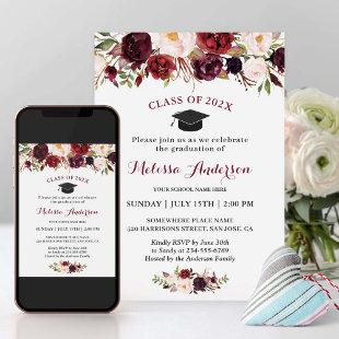 Class of 2024 Burgundy Red Floral Graduation Party Invitation