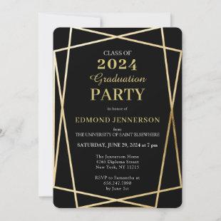 Class of 2024 Elegant Black Gold Geometric  Invitation