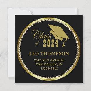 Class of 2024 Elegant Black Gold Return Address Invitation