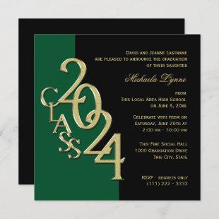 Class of 2024 Elegant Gold and Green Invitation