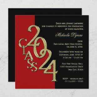 Class of 2024 Elegant Gold and Red Invitation