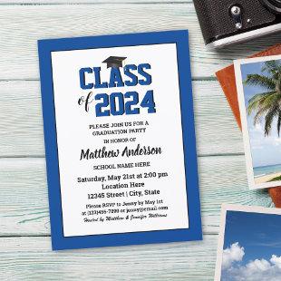 Class of 2024 Elegant Sapphire Blue Graduation Invitation