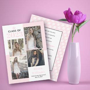 Class of 2024 four photos blush pink graduation announcement