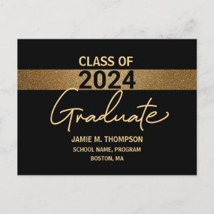 Class of 2024 Gold and Black Graduation Announceme Postcard