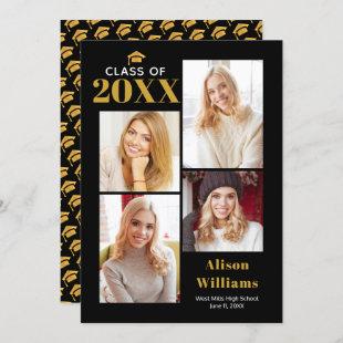 Class of 2024 gold and black graduation cap party invitation