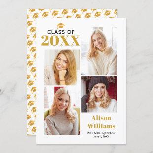 Class of 2024 gold and white graduation cap party invitation