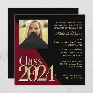 Class of 2024 Gold Grad Burgundy with Photo Invitation
