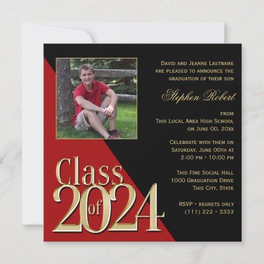 Class of 2024 Gold Grad Red and Black with Photo Invitation