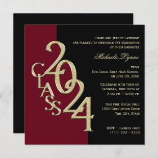 Class of 2024 Grad Burgundy and Gold Invitation