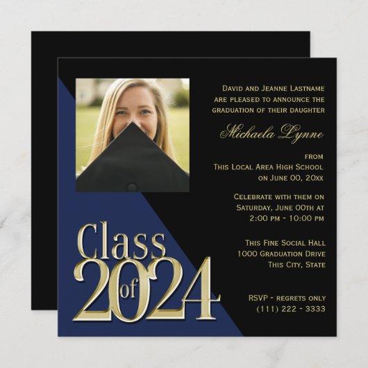 Class of 2024 Grad Gold and Blue with Photo Invitation