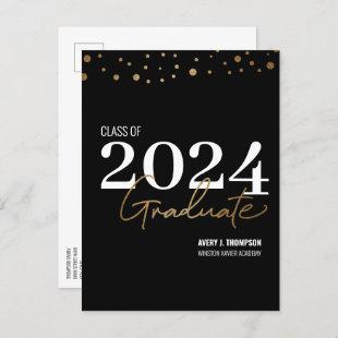 Class of 2024 Graduate Black Gold Graduation Announcement Postcard