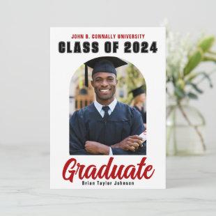 Class of 2024 Graduate Photo Modern Red Graduation Announcement