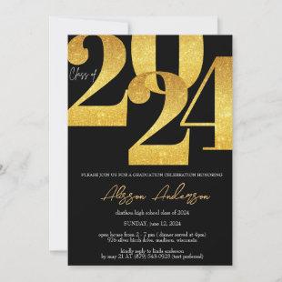 Class of 2024 Graduation Black and Gold with photo Invitation