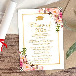 Class of 2024 Graduation Elegant Chic Floral Gold Invitation