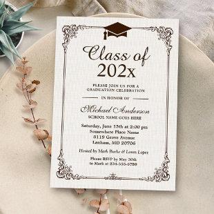 Class of 2024 Graduation Ivory Linen Vintage Frame Invitation
