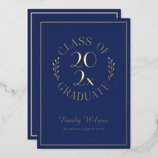 Class Of 2024 Graduation Party Blue and Gold Foil Invitation