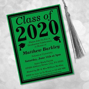 Class of 2024 Green Black Graduation Invitation Postcard