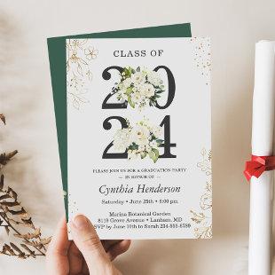 Class of 2024 Greenery Floral Graduation Party Invitation