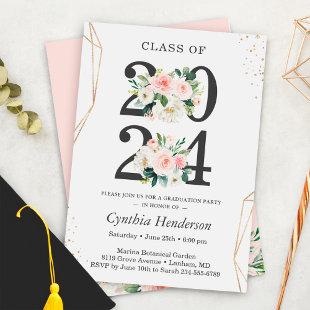 Class of 2024 Modern Gold Blush Floral Graduation Invitation