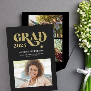 Class of 2024 modern typography 3 photo graduation announcement