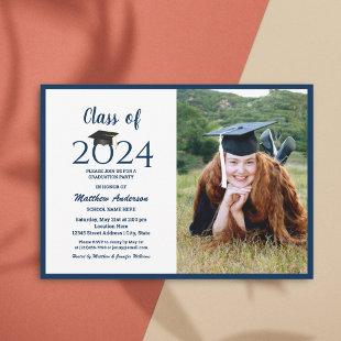 Class of 2024 Navy Blue Graduate Photo Graduation Invitation