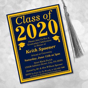 Class of 2024 Navy Gold Graduation Invitation Postcard