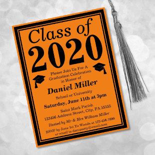 Class of 2024 Orange Black Graduation Invitation Postcard