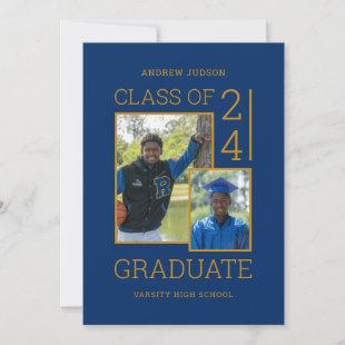 Class Of 2024 Photo Bio Graduation Blue Open House Invitation