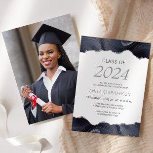 Class of 2024 Photo Blue Gray Agate Graduation Invitation
