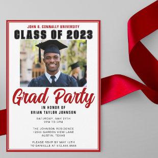 Class of 2024 Photo Modern Red Graduation Party Invitation