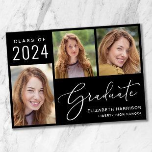 Class of 2024 Photo Script Black Graduation Announcement