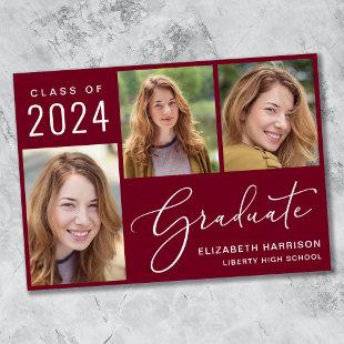 Class of 2024 Photo Script Burgundy Graduation Announcement