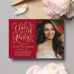Class of 2024 Red Gold Graduation Party Photo Invitation