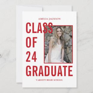 Class Of 2024 Red & White Photo & Bio Graduation Announcement
