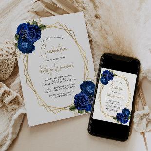 Class of 2024 Royal Blue Floral Graduation Party Invitation
