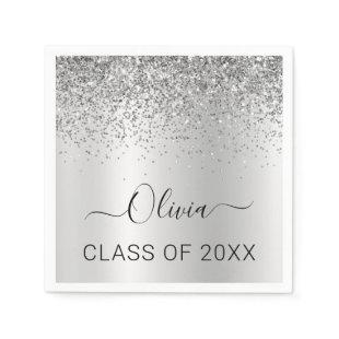 Class of 2024 Silver Black Glitter Graduate Napkins
