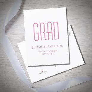 Class of 2024 Simple Pink Typography Graduation  Announcement Postcard