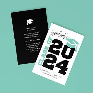 Class of 2024 Turquoise and Black Graduation Invitation