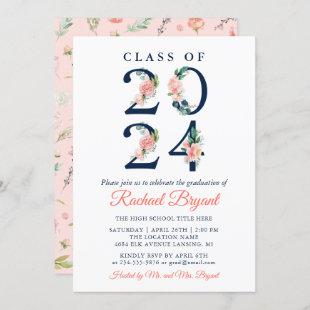 Class of 2024 Watercolor Coral Floral Graduation Invitation