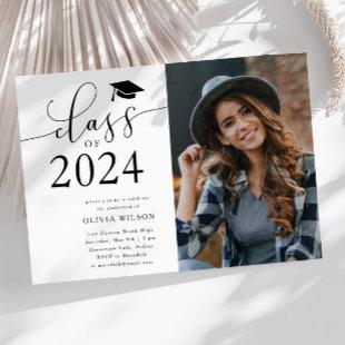 Class of 2024 White Graduation Party Photo  Invitation