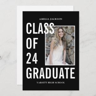 Class Of 24 Black & White Photo & Bio Graduation Announcement