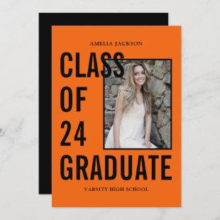 Class Of 24 Orange & Black Photo & Bio Graduation Announcement