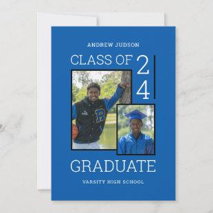 Class Of 24 Photo Blue White Graduation Open House Invitation