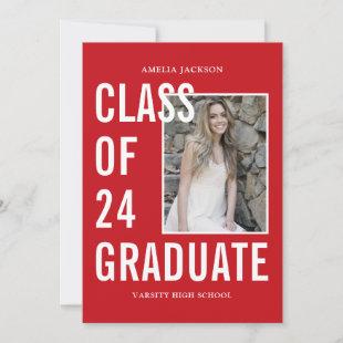 Class Of 24 Red & White Photos Graduation Party Invitation