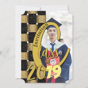 Class Of Accomplished Black and Gold Graduation Invitation