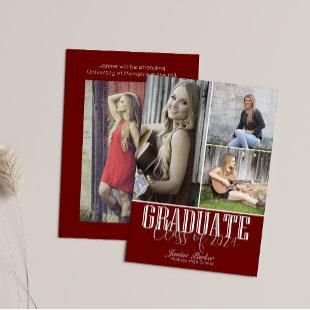 Class of Add Four Photos Red Graduation Announcement