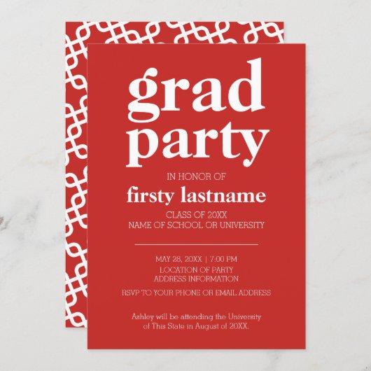 Class of Any Year Graduation Party red pattern Invitation