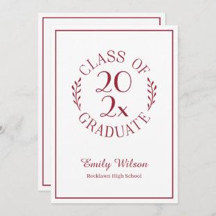 Class Of Burgundy White Emblem Graduation Party Invitation