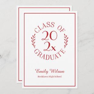 Class Of Chic Red White Emblem Graduation Party Invitation
