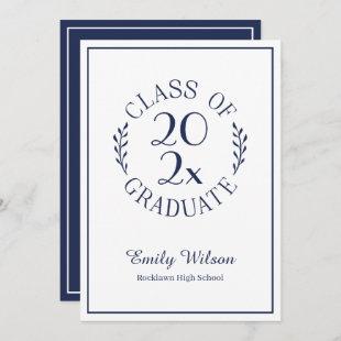 Class of Graduate Name Chic Navy White Typography Announcement
